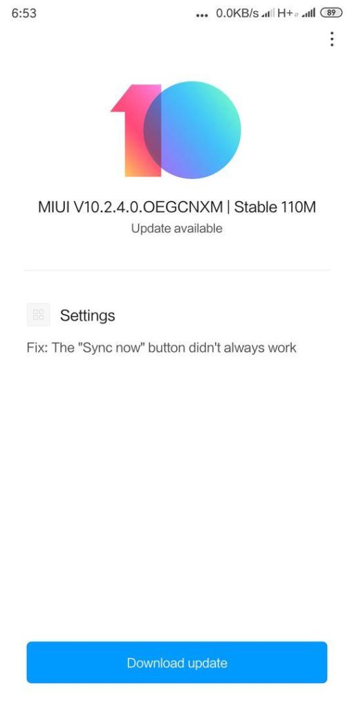 Miui 10.2.4.0 OEGCNXM stable