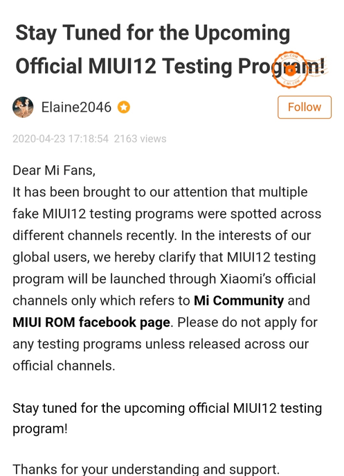 Official MIUI 12 Beta testing