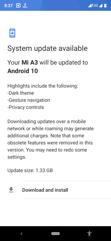 latest Mi A3 Android 10