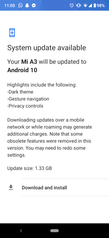 Europe Mi A3 Android 10 update