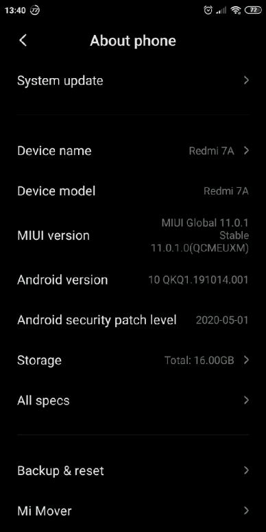 Redmi 7A Android 10 update