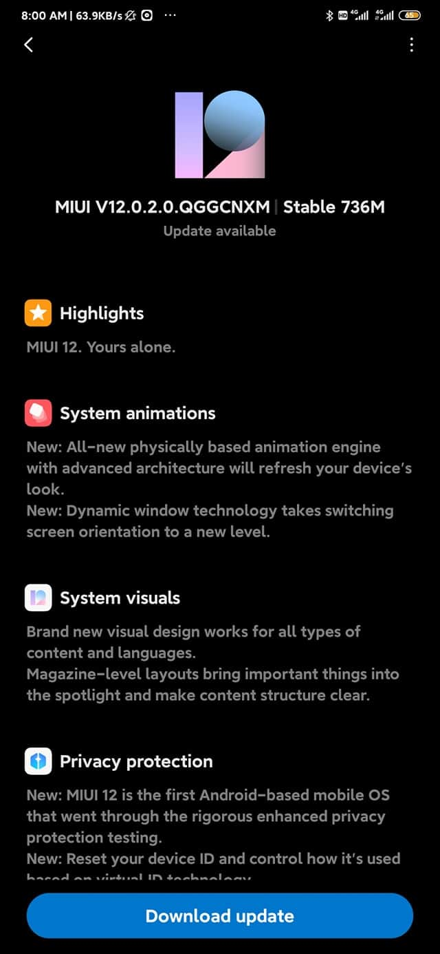 Stable MIUI 12 update for Redmi Note 8 Pro