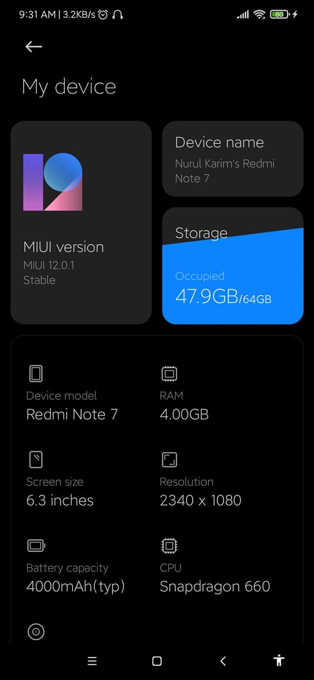 Stable MIUI 12 update for Redmi Note 7