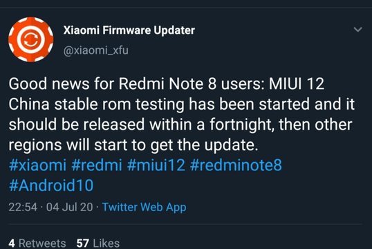 Redmi Note 8 Stable MIUI 12


