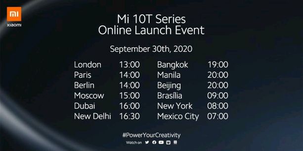 Xiaomi Mi 10T launch times
