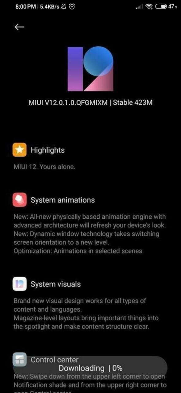 MIUI 12 build for Redmi Note 8 and Note 7