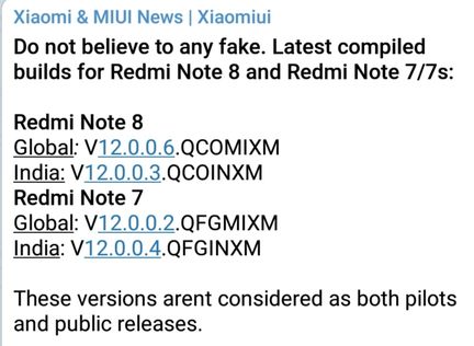 Fake MIUI 12 build for Redmi Note 8 and Note 7