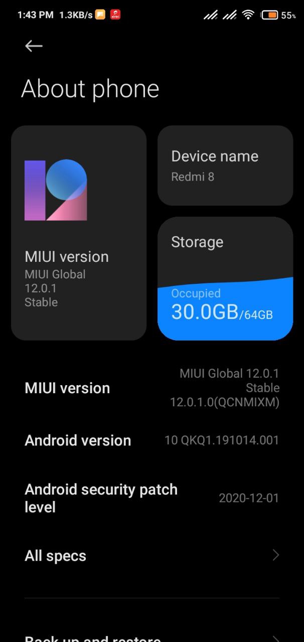Stable MIUI 12 update for Redmi 8
