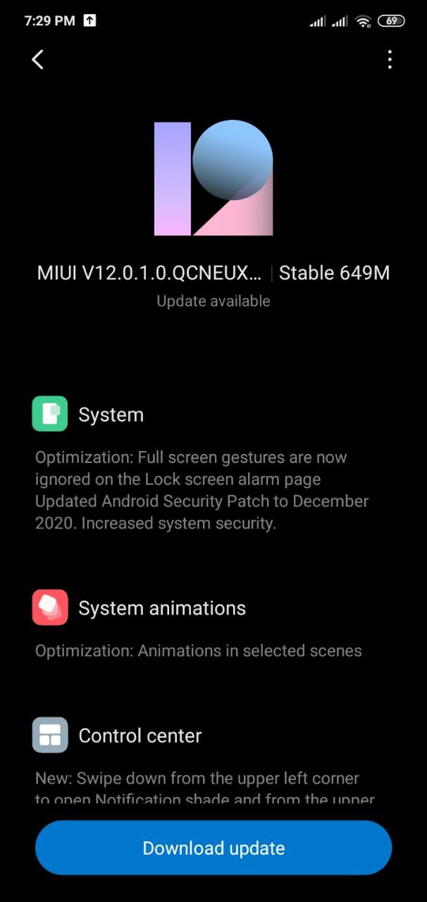MIUI 12 update for Redmi 8 