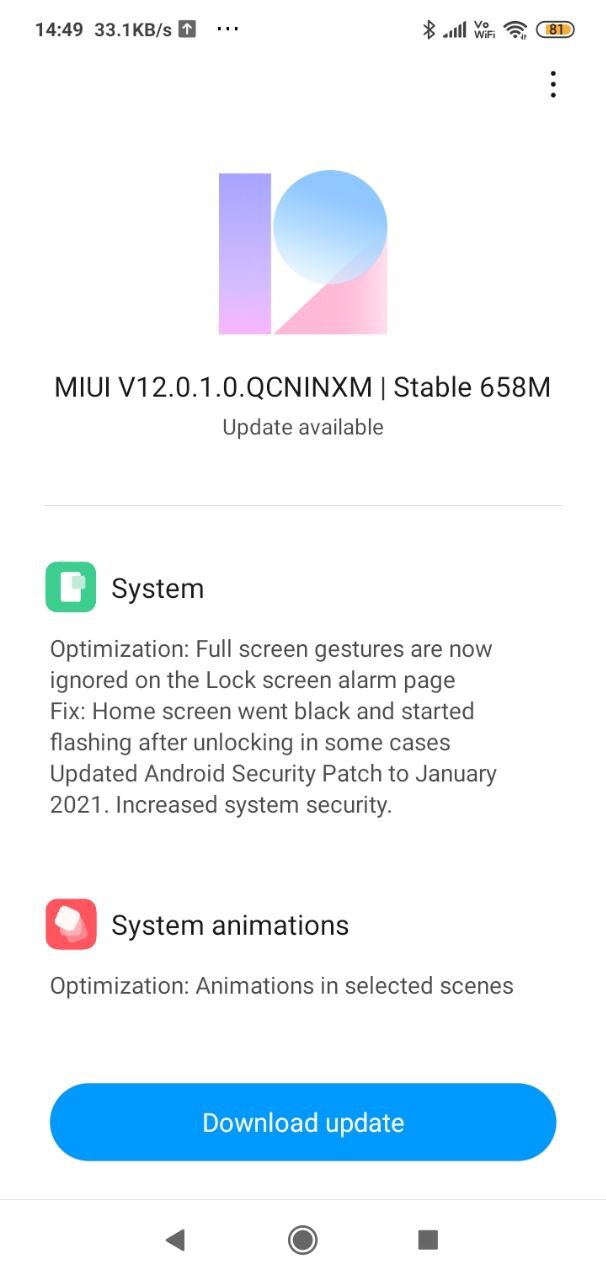 Redmi 8 Indian MIUI 12 update