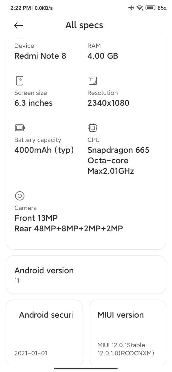 Redmi Note 8 Android 11