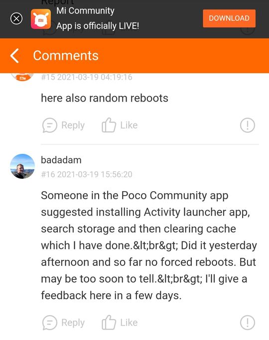 POCO X3 NFC random reboots