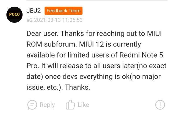 MIUI 12 update for the Redmi Note 5 pro