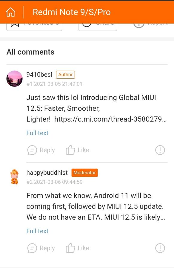Redmi Note 9 Android 11 update