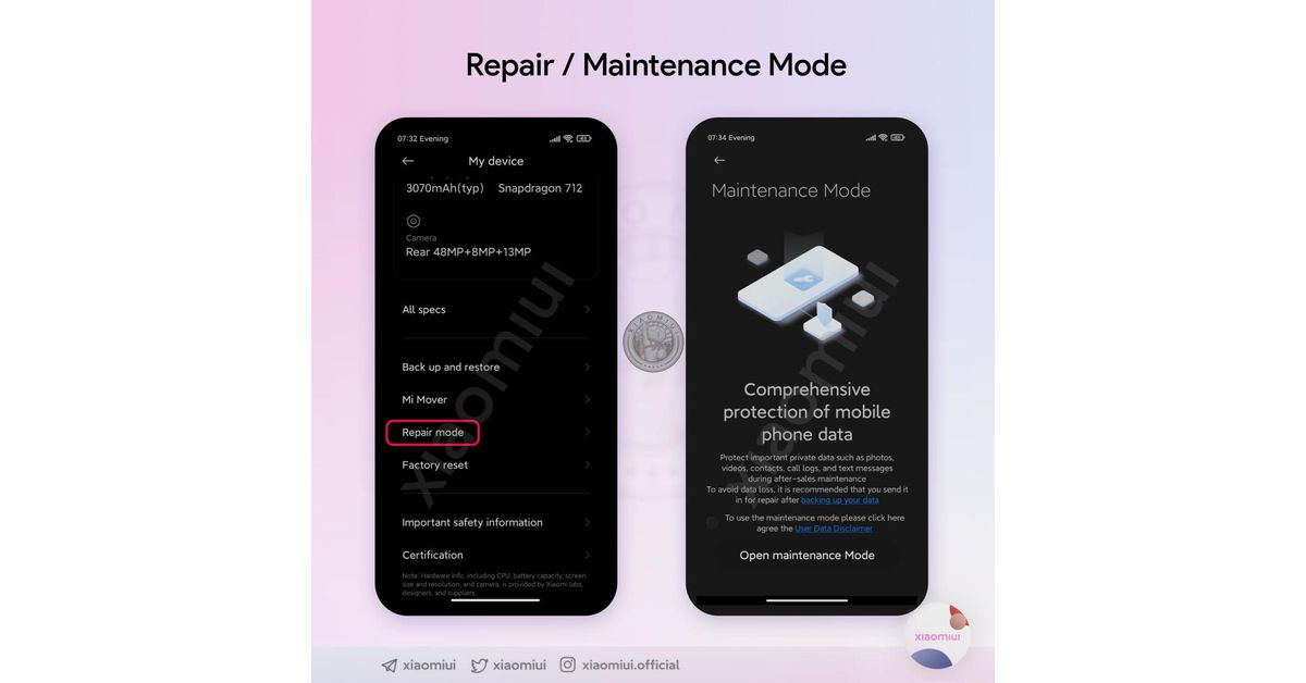 Repair / maintenance mode