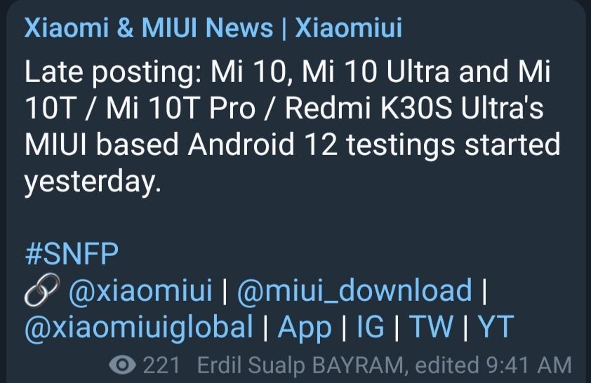 Mi 10T & Mi 10T Pro Android 12 update