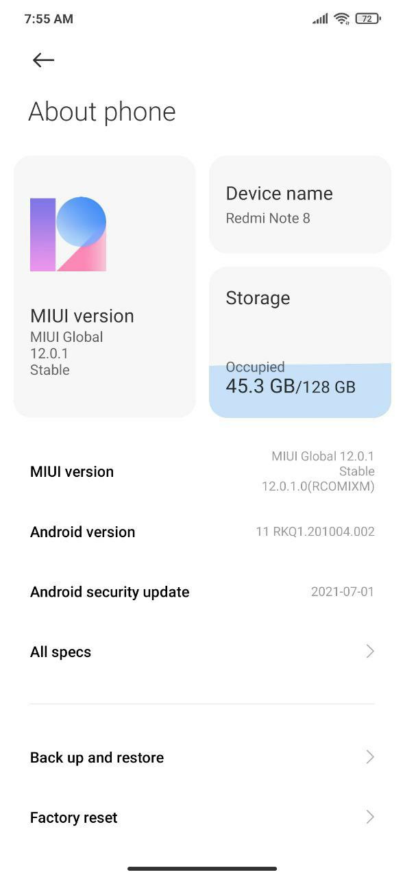 Android 11-based MIUI 12 update for global Redmi Note 8