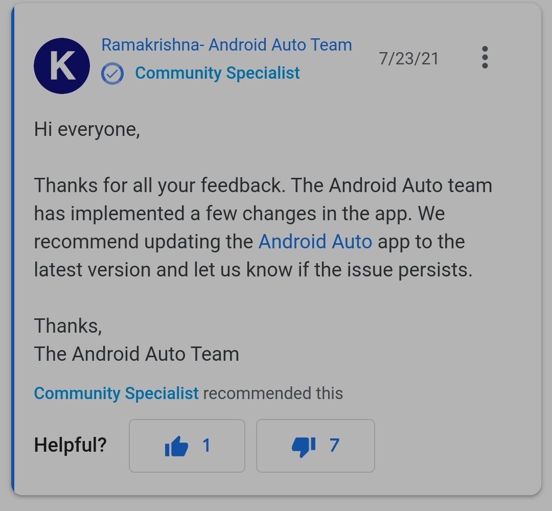 Latest Android Auto update