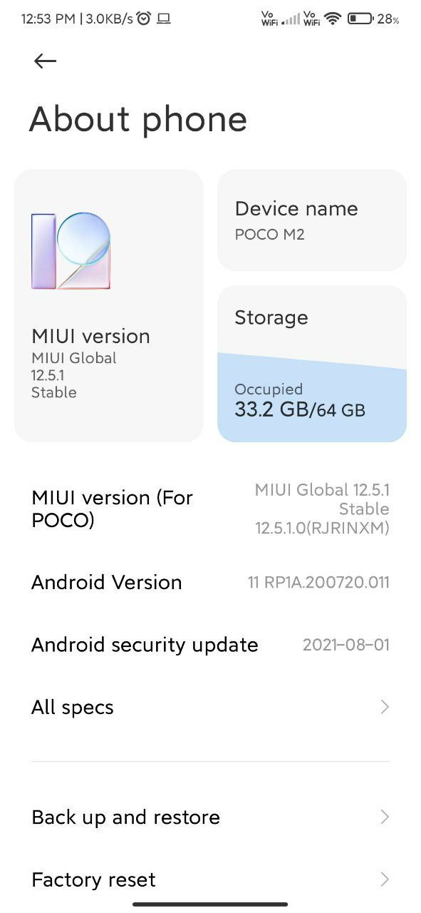 POCO M2 Android 11 update