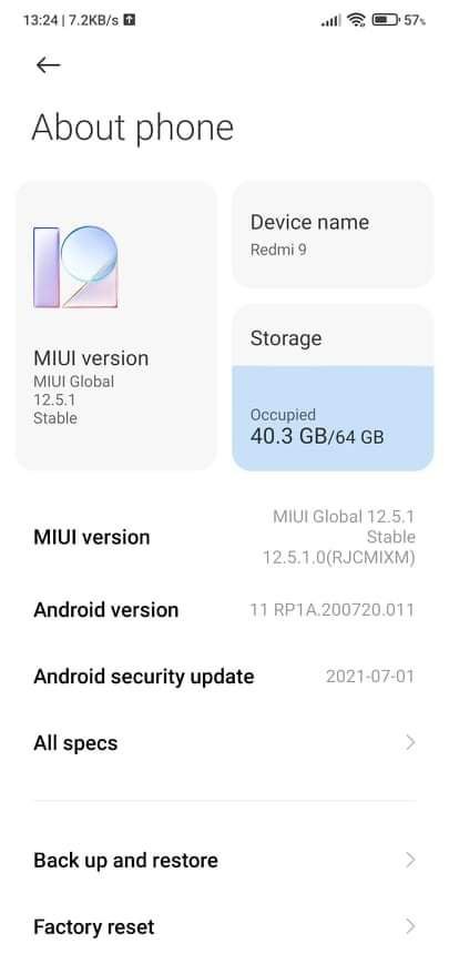 MIUI 12.5 update for Redmi 9