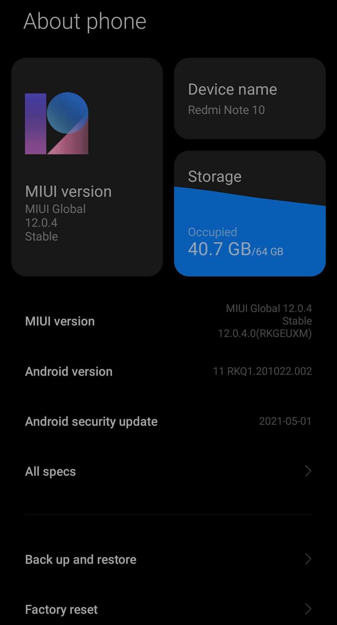 Redmi Note 10 MIUI 12.5 update