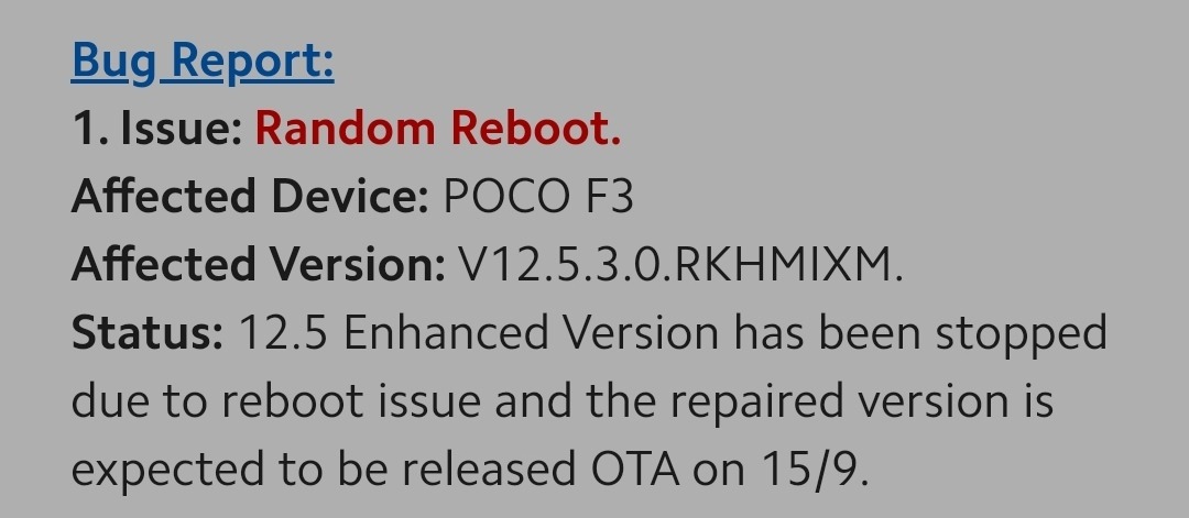 POCO F3 random reboots