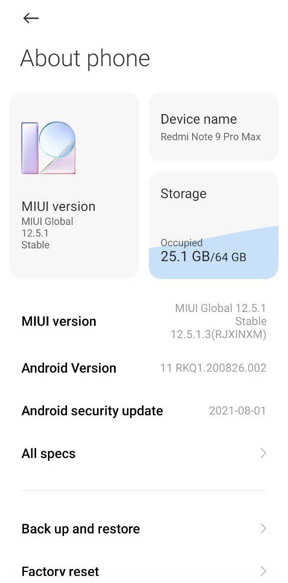 Note 9 Pro max MIUI 12.5 update