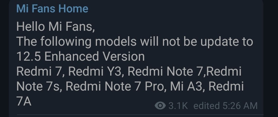 Xiaomi phones that will not receive Enhanced Edition of MIUI 12.5