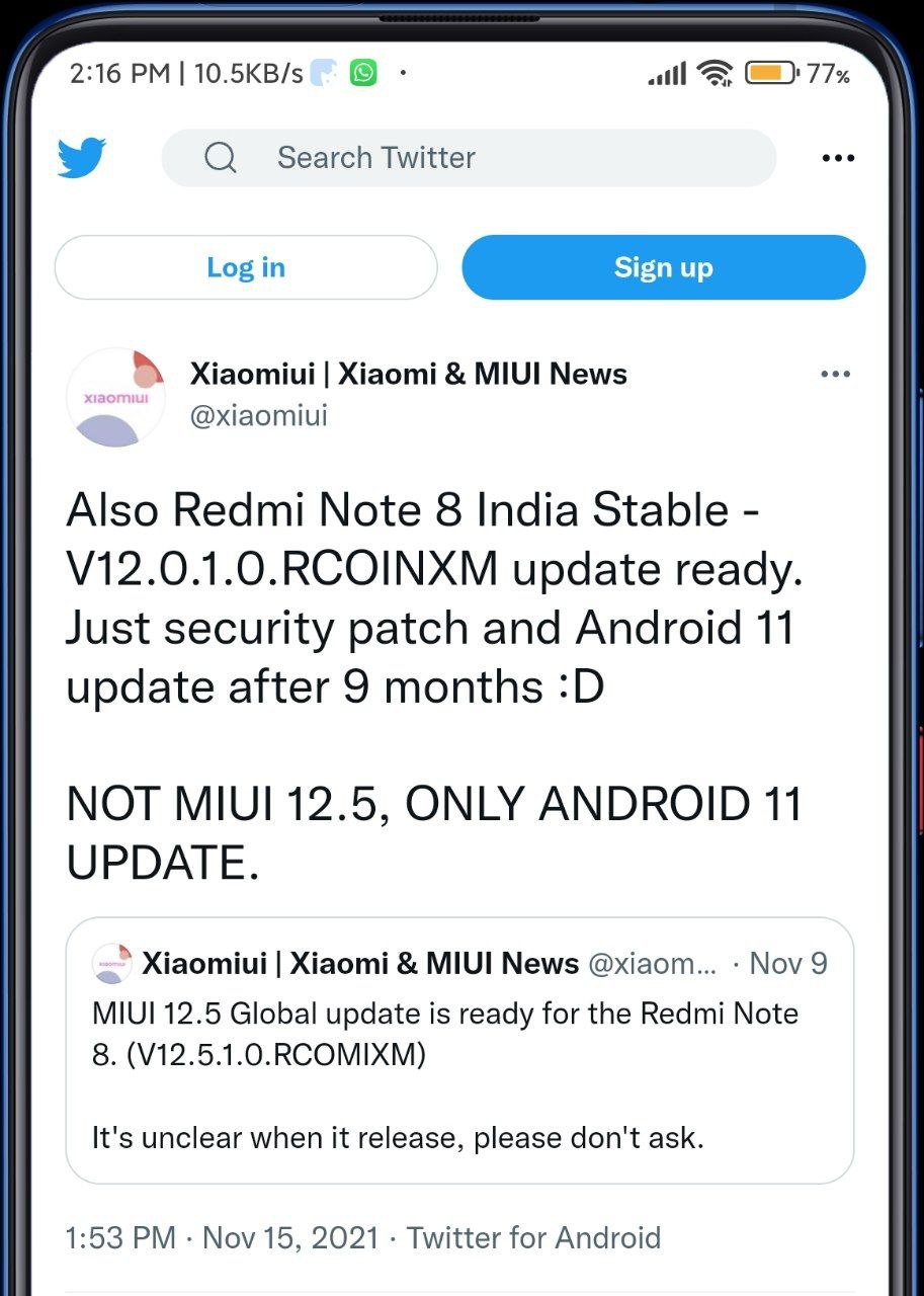 Redmi Note 8 Android 11 update in India