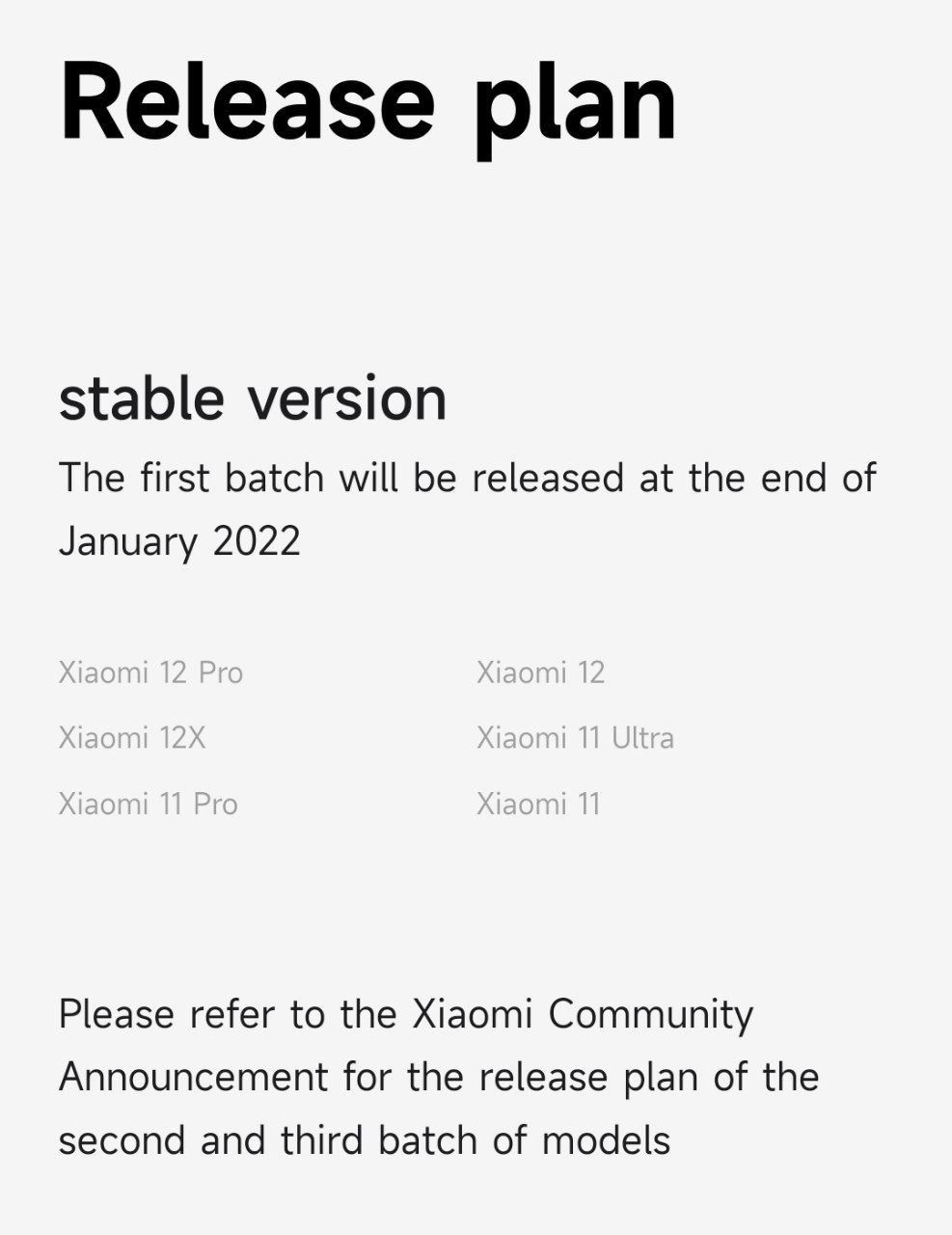 Xiaomi MIUI 13 release plan