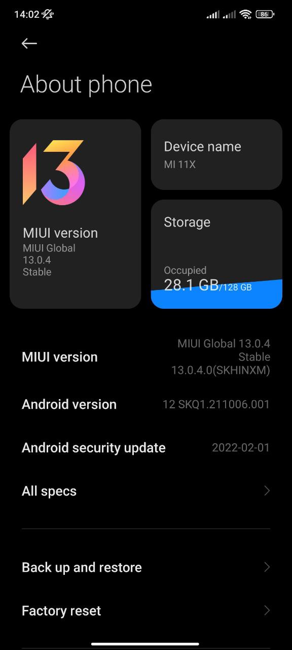 Mi 11X Android 12