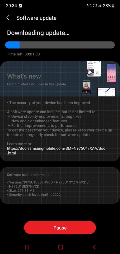 Galaxy Note 10 April 2022 security patch