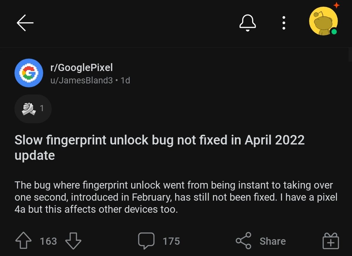 slow fingerprint unlock bug.