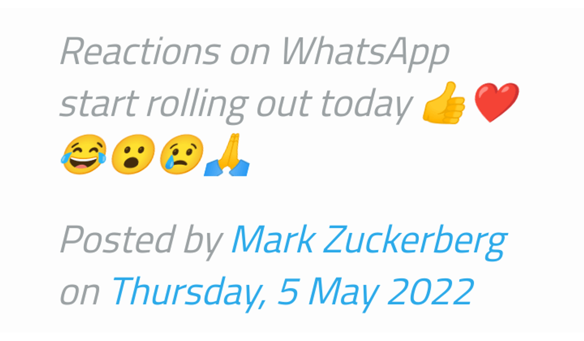 Whatsapp message reactions are rolling out