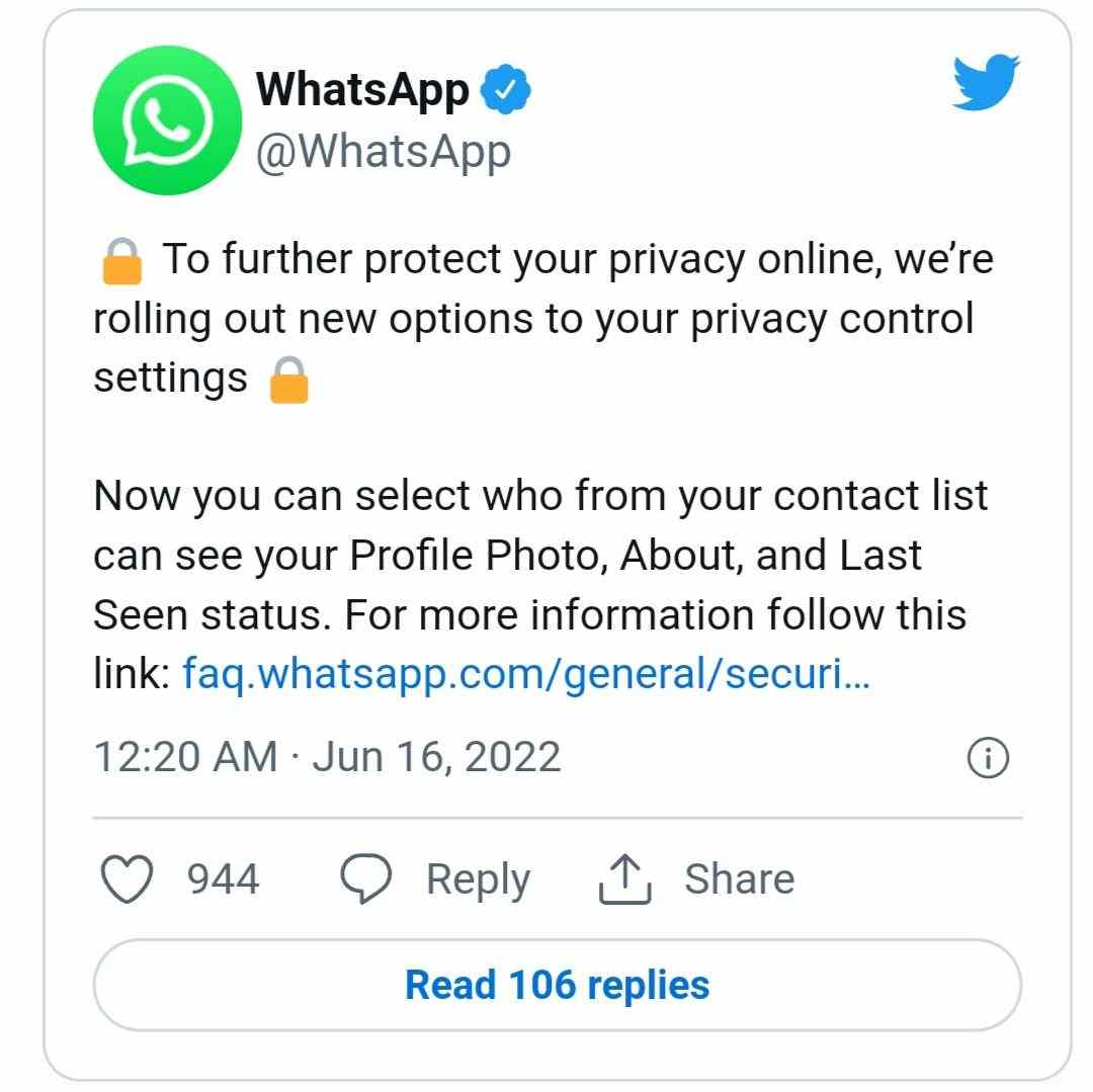 Whatsapp new visibility options 