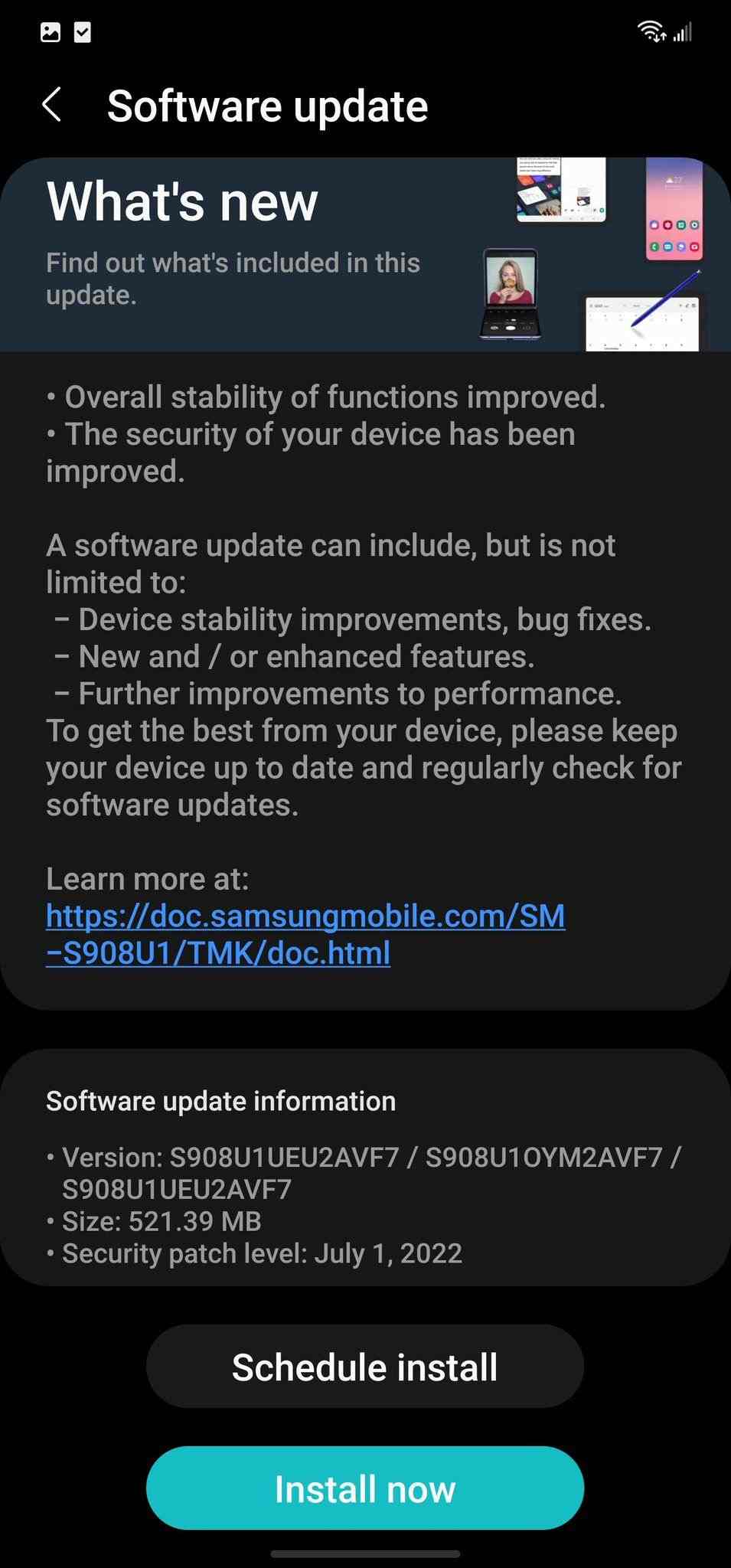 Galaxy S22 on T-Mobile USA, July 2022 security patch 