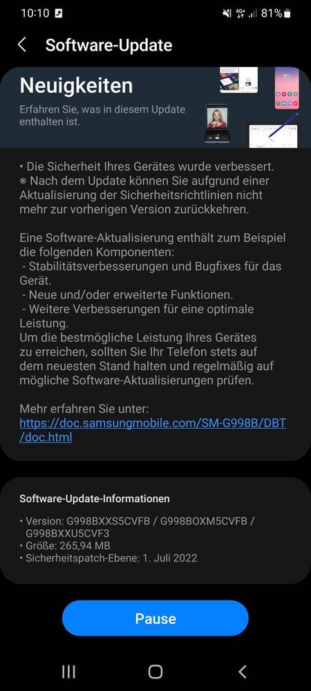 Galaxy S21 July 2022 security patch