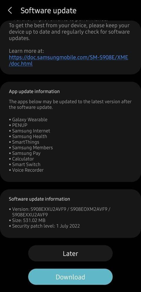 Galaxy S22 July 2022 security patch