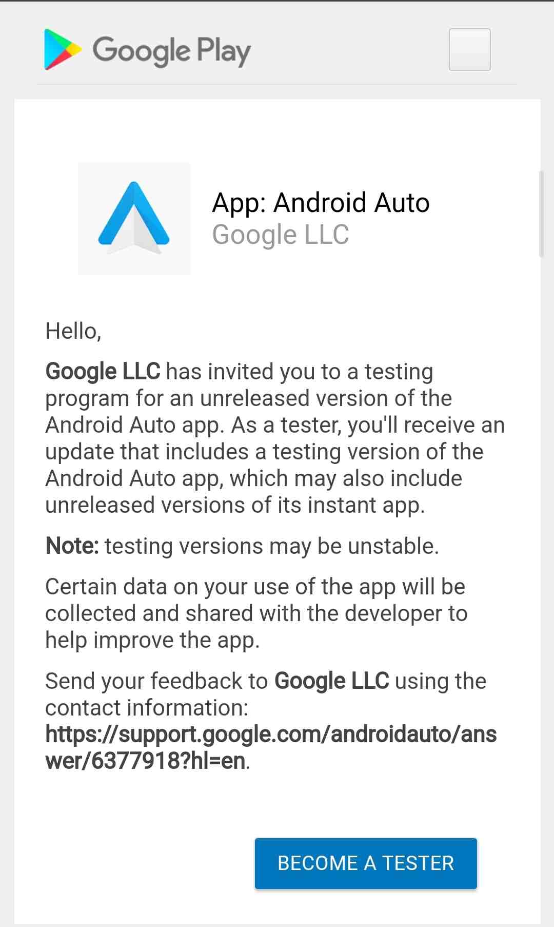 Android Auto beta program 