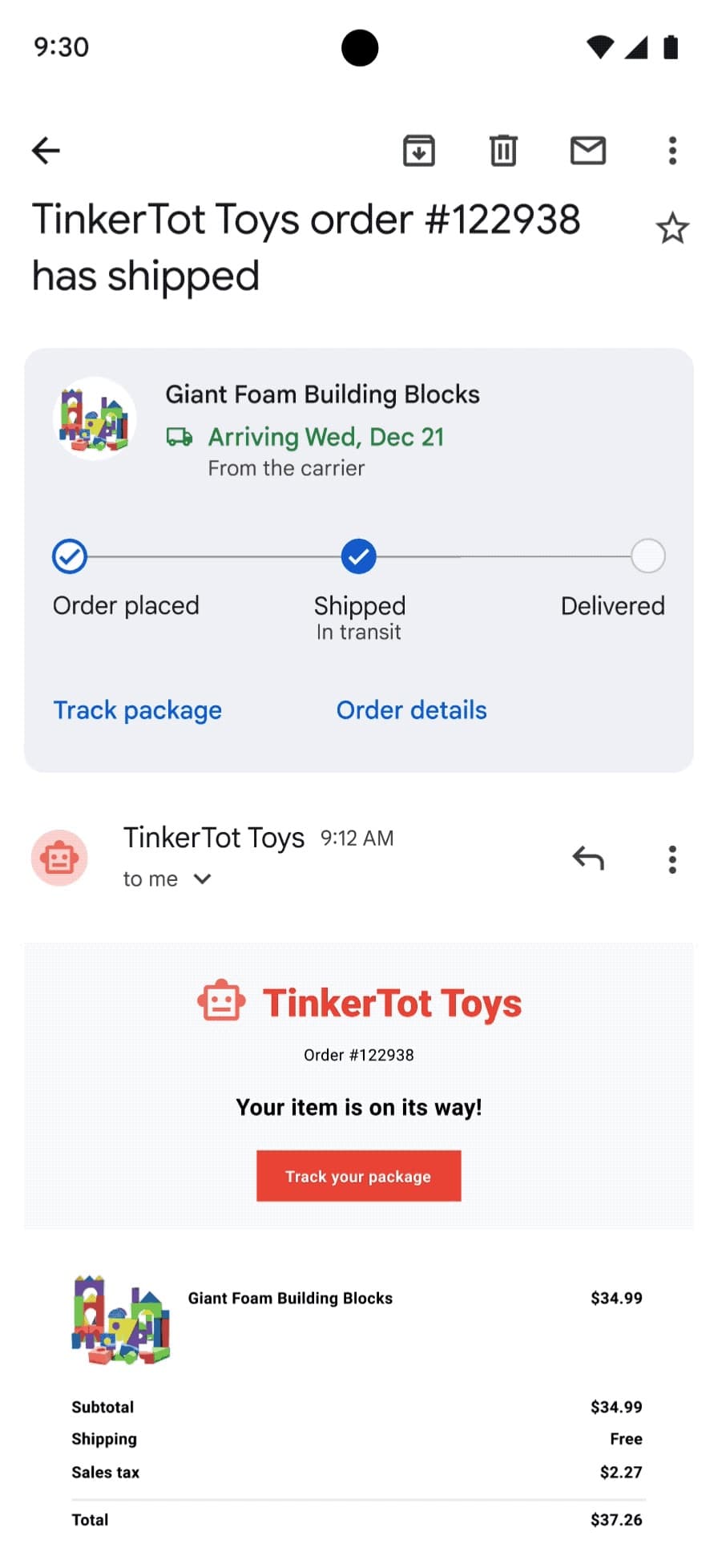 Gmail to show package and delivery tracking information in your inbox