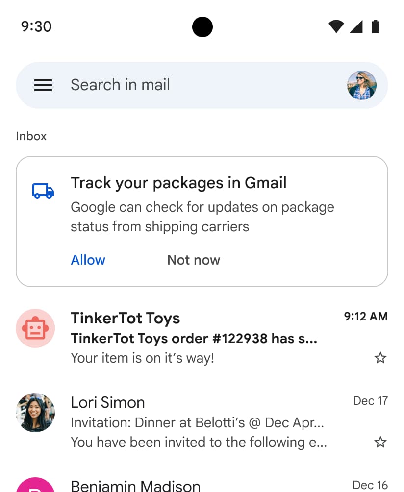 Gmail to show package and delivery tracking information in your inbox