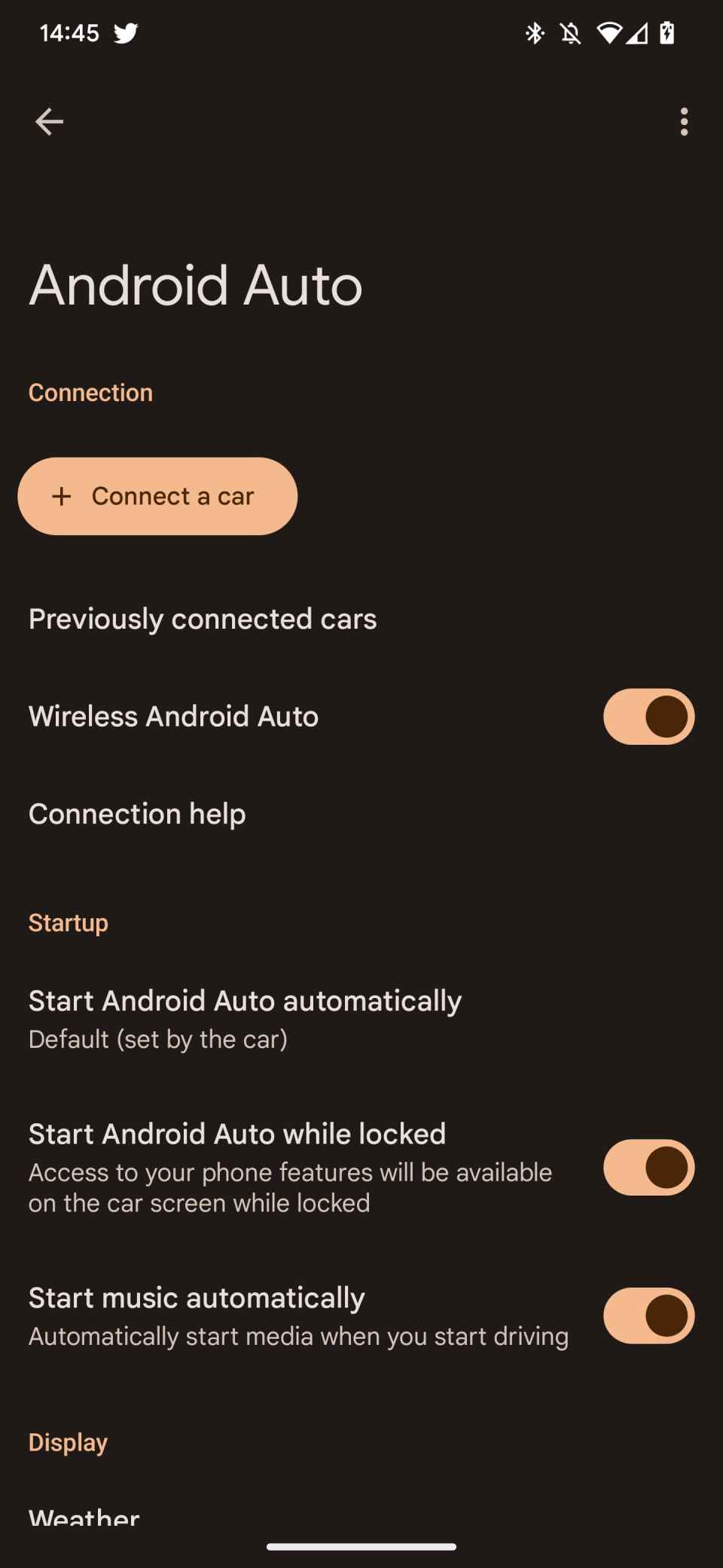 Settings Menu for Android Auto 