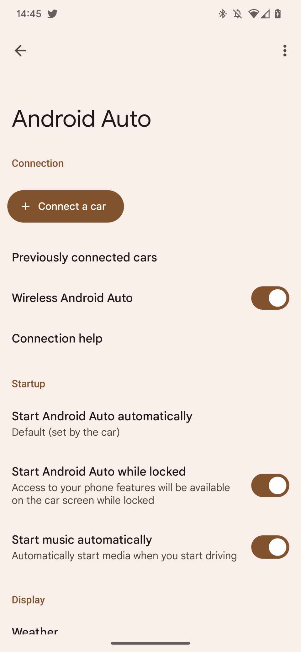 Settings Menu for Android Auto 