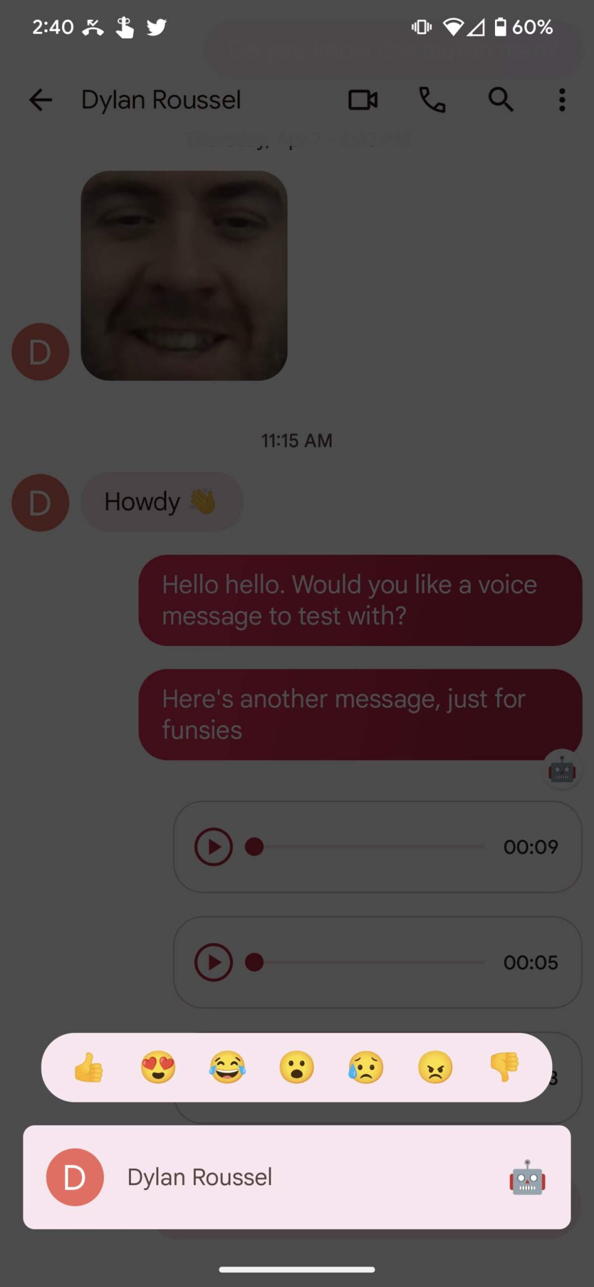 Google messages let you react with any emojis 