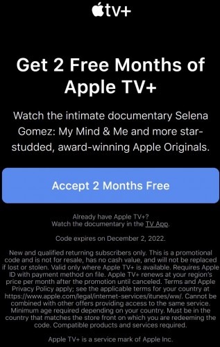 two months free Apple TV+ subscription