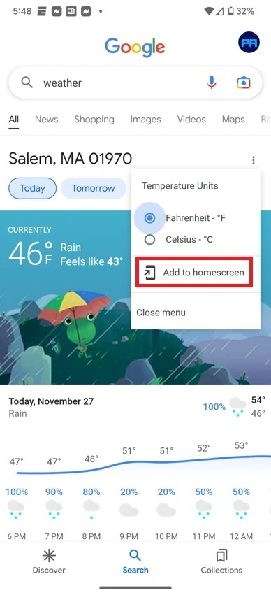 Install Google Weather app icon 