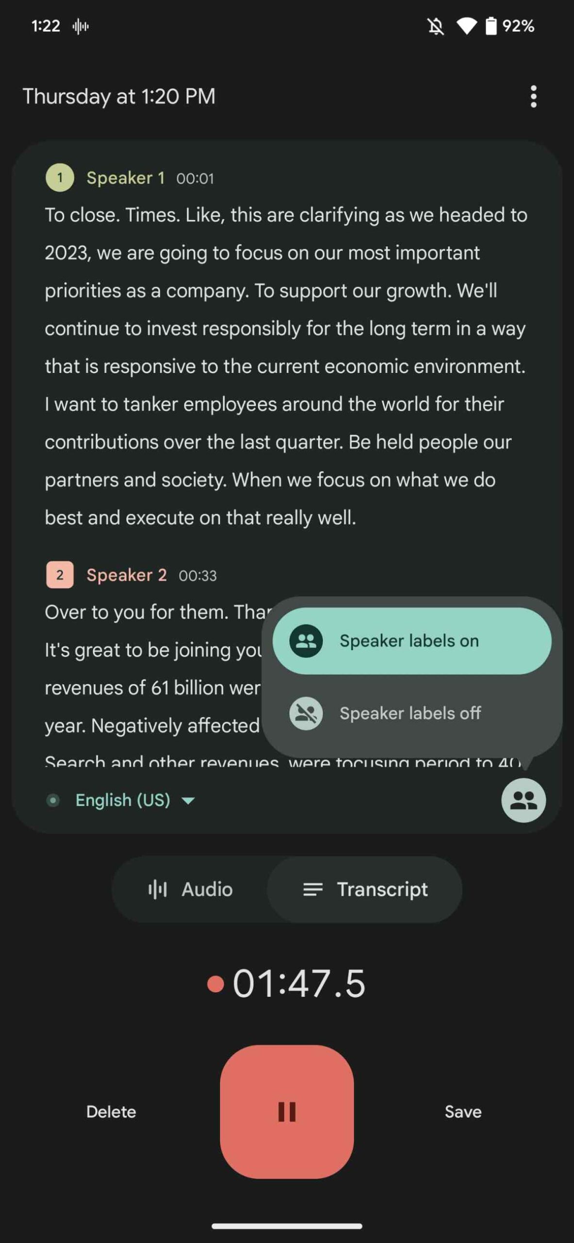 Pixel Recorder 4.2 started rolling out with Speaker labels