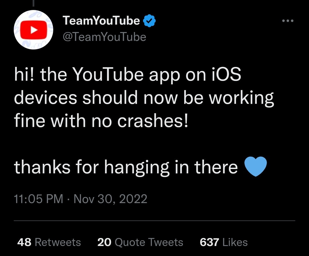 YouTube crashing