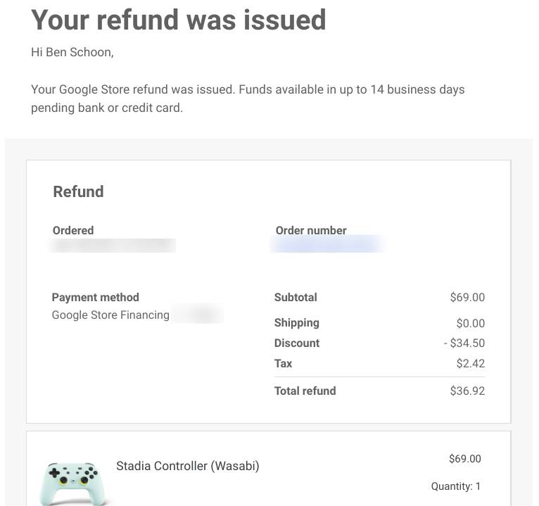 Google Stadia hardware refunds