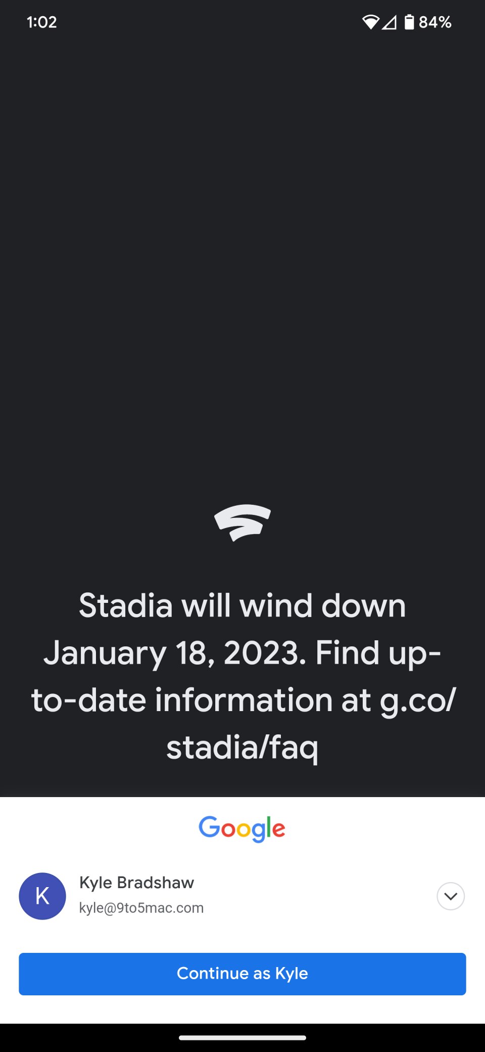 Stadia Android app
